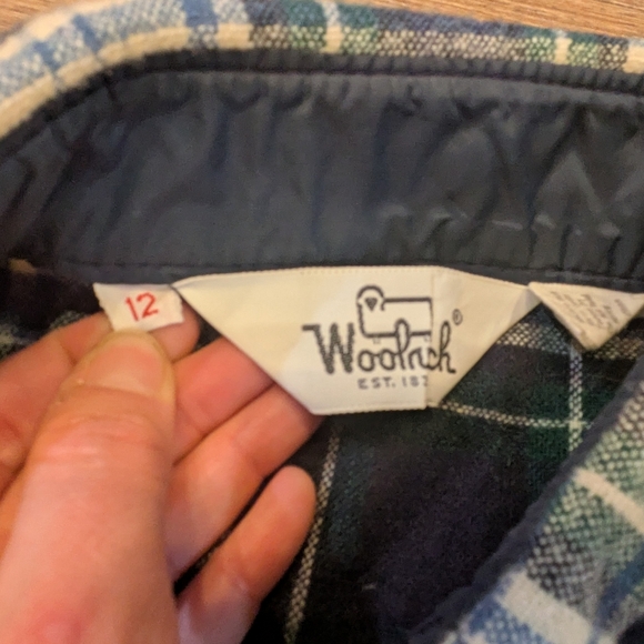 Vintage Woolrich Woman's Wool Button Down Shirt Blue Tartan Plaid USA Wool Sz 12 - Picture 10 of 16